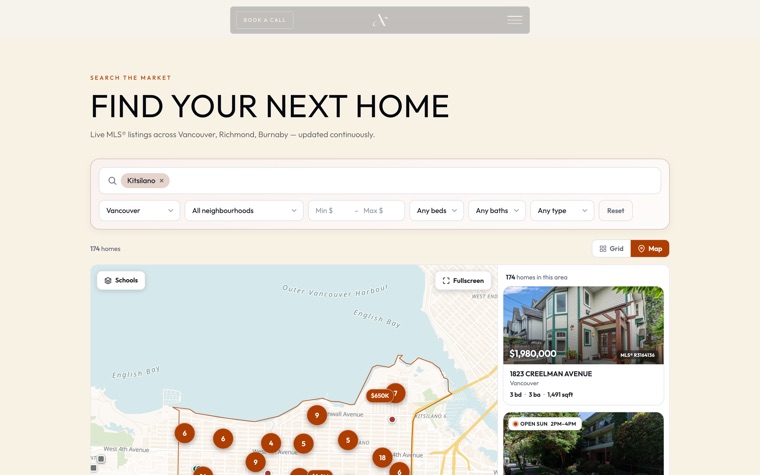 The same school layer on a second REALTOR site, in a light theme